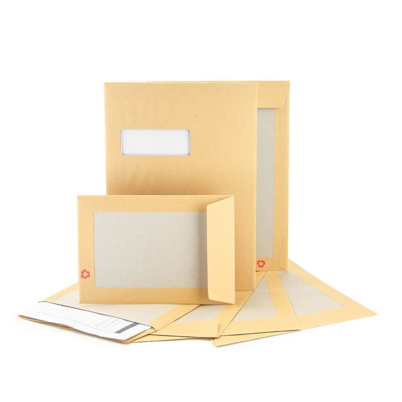 Envelope de envio de tamanho personalizado com proteção traseira de papel Kraft castanho e cartão cinza